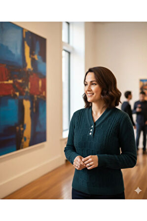 Oppland Kadın Kışlık Triko Kazak Kardelen Örme V Yaka Yumuşacık Rahat Tam Kalıp