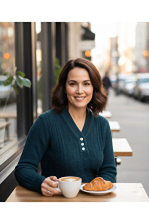 Oppland Kadın Kışlık Triko Kazak Kardelen Örme V Yaka Yumuşacık Rahat Tam Kalıp