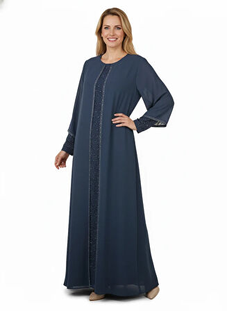 Oppland Kadın Anne Abiye Elbise Şifonlu Taş İşlemeli Düğün Nişan Özel Gün Rahat Kalıp