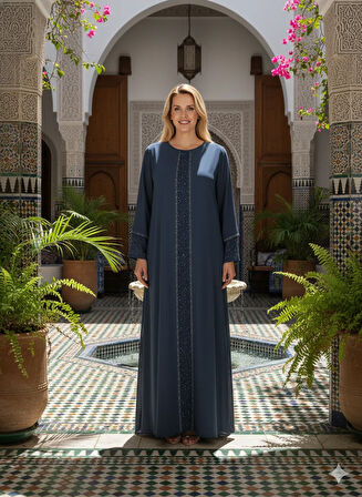 Oppland Kadın Anne Abiye Elbise Şifonlu Taş İşlemeli Düğün Nişan Özel Gün Rahat Kalıp