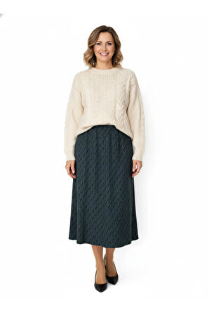 Oppland Kadın Kışlık Parçalı Anne Etek Balıksırtı Desenli Şardonlu Lastikli Pamuklu Kalın Dokulu