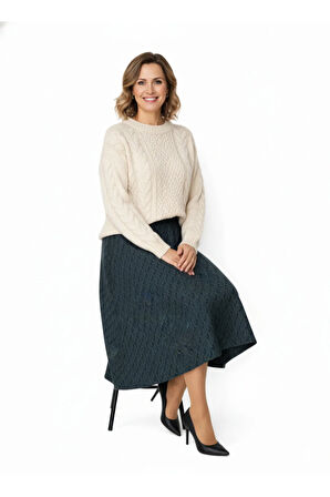 Oppland Kadın Kışlık Parçalı Anne Etek Balıksırtı Desenli Şardonlu Lastikli Pamuklu Kalın Dokulu