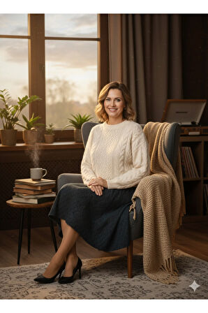 Oppland Kadın Kışlık Parçalı Anne Etek Balıksırtı Desenli Şardonlu Lastikli Pamuklu Kalın Dokulu