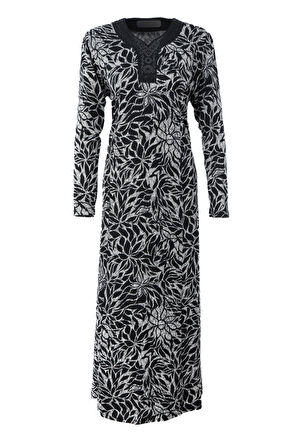 Oppland Kadın Anne Boydan Elbise Viskon Kumaş Taşlı ve Simli V Yaka Saraylı Model Rahat Tam Kalıp