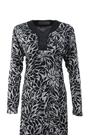 Oppland Kadın Anne Boydan Elbise Viskon Kumaş Taşlı ve Simli V Yaka Saraylı Model Rahat Tam Kalıp