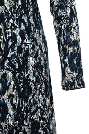 Oppland Kadın Anne Boydan Elbise Viskon Kumaş Taşlı ve Simli V Yaka Saraylı Model Rahat Tam Kalıp