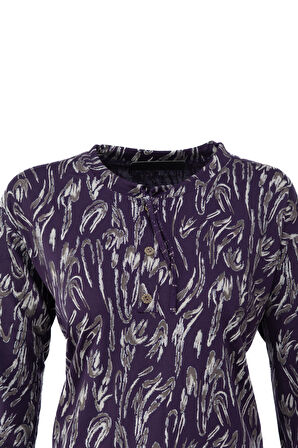 Oppland Kadın Bluz Viskon Penye Kumaş Bağcık Yakalı Simli Model Uzun Kollu Likralı Rahat Tam Kalıp