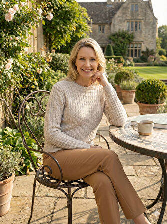 Oppland Kadın Kışlık Triko Kazak Yünlü Premium Yumuşak Dokulu Modern Desenli