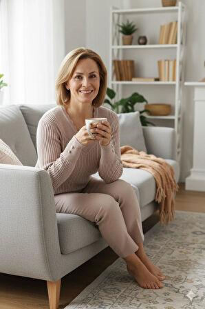 Oppland Kadın Kışlık Anne Kazak V Yaka Pamuklu Kardelen Örme Esnek Rahat Kesim Tam Kalıp