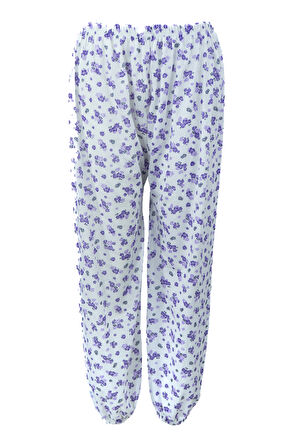 Oppland Kadın Yazlık içik Anne Pijama Altı Lastikli Paça %100 Pamuk Çiçekli Desenli Klasik Rahat