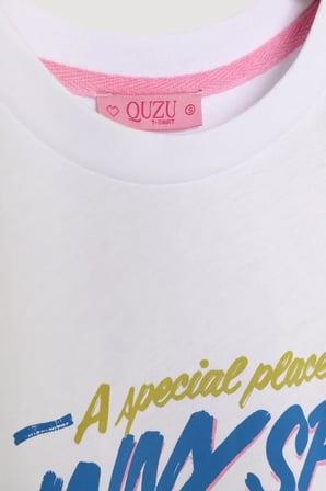 Quzu Kadın bisiklet yaka baskılı t-shirt