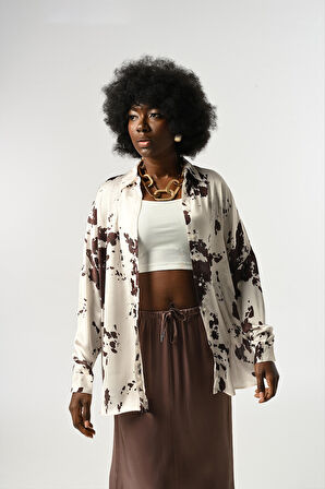 KADIN KARIŞIK DESENLİ OVERSİZE GÖMLEK