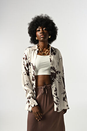 KADIN KARIŞIK DESENLİ OVERSİZE GÖMLEK