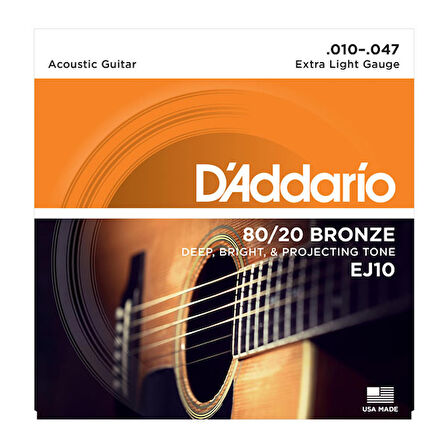 DADDARİO EJ10 80/20 BRONZE EXTRA LİGHT TAKIM TEL AKUSTİK GİTAR TELİ 010-047