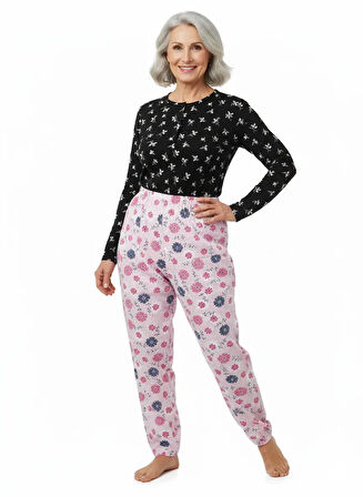 Oppland Kadın Kışlık Kadın Anne içlik Pijama Altı %100 Pamuk içi Miflonlu Klasik Beli Lastikli Rahat