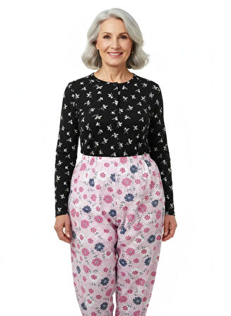 Oppland Kadın Kışlık Kadın Anne içlik Pijama Altı %100 Pamuk içi Miflonlu Klasik Beli Lastikli Rahat