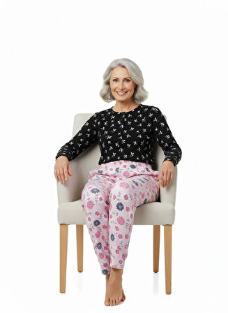 Oppland Kadın Kışlık Kadın Anne içlik Pijama Altı %100 Pamuk içi Miflonlu Klasik Beli Lastikli Rahat