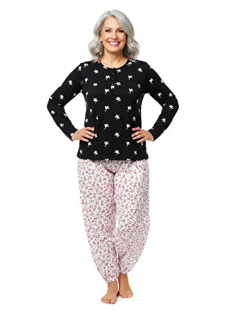 Oppland Kadın Kışlık Kadın Anne içlik Pijama Altı %100 Pamuk içi Miflonlu Klasik Beli Lastikli Rahat