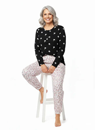 Oppland Kadın Kışlık Kadın Anne içlik Pijama Altı %100 Pamuk içi Miflonlu Klasik Beli Lastikli Rahat