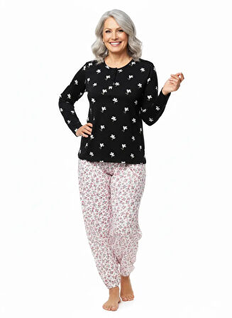 Oppland Kadın Kışlık Kadın Anne içlik Pijama Altı %100 Pamuk içi Miflonlu Klasik Beli Lastikli Rahat