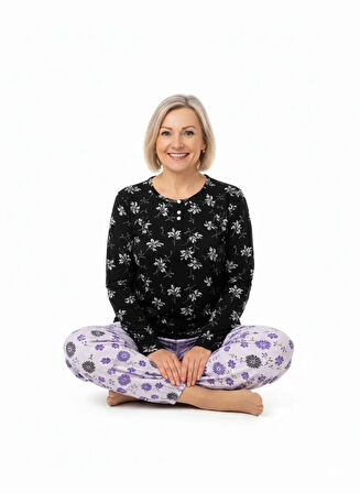 Oppland Kadın Kışlık Kadın Anne içlik Pijama Altı %100 Pamuk içi Miflonlu Klasik Beli Lastikli Rahat