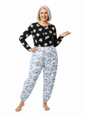 Oppland Kadın Kışlık Kadın Anne içlik Pijama Altı %100 Pamuk içi Miflonlu Klasik Beli Lastikli Rahat