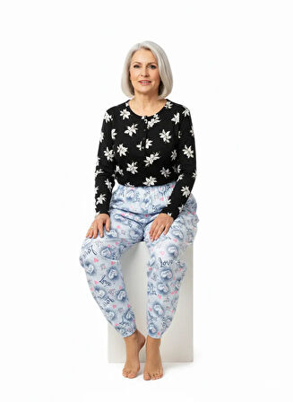 Oppland Kadın Kışlık Kadın Anne içlik Pijama Altı %100 Pamuk içi Miflonlu Klasik Beli Lastikli Rahat