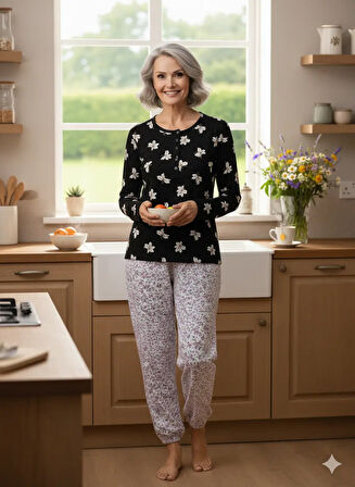 Oppland Kadın Kışlık Kadın Anne içlik Pijama Altı %100 Pamuk içi Miflonlu Klasik Beli Lastikli Rahat