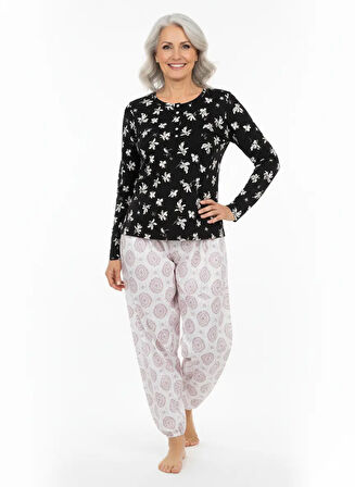 Oppland Kadın Kışlık Kadın Anne içlik Pijama Altı %100 Pamuk içi Miflonlu Klasik Beli Lastikli Rahat