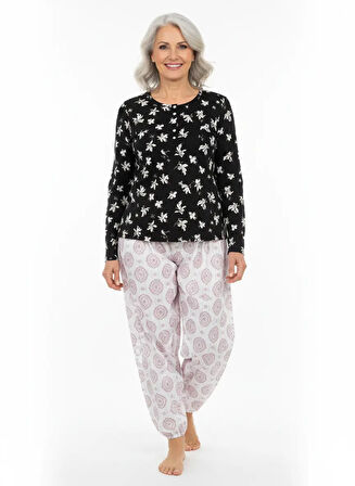 Oppland Kadın Kışlık Kadın Anne içlik Pijama Altı %100 Pamuk içi Miflonlu Klasik Beli Lastikli Rahat