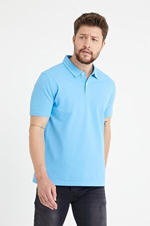 Erkek Basic Polo Yaka Tişört (Regular Fit) Mavi