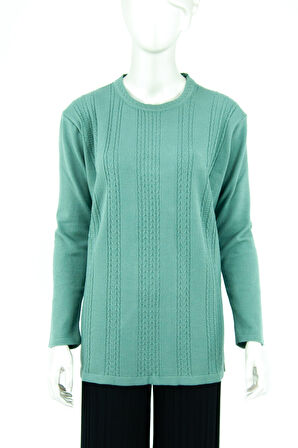 Oppland Kadın Kışlık Kendinden Motifli Yuvarlak Yaka Likralı Pamuklu Kardelen Dokuma Anne Kazak