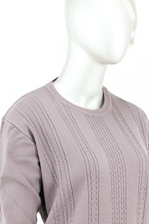 Oppland Kadın Kışlık Kendinden Motifli Yuvarlak Yaka Likralı Pamuklu Kardelen Dokuma Anne Kazak