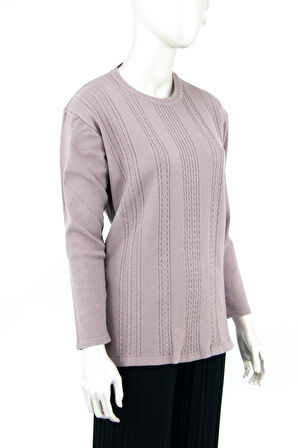 Oppland Kadın Kışlık Kendinden Motifli Yuvarlak Yaka Likralı Pamuklu Kardelen Dokuma Anne Kazak