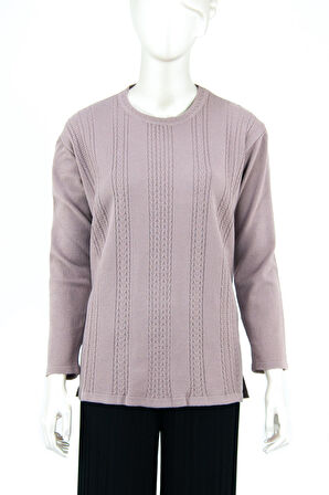 Oppland Kadın Kışlık Kendinden Motifli Yuvarlak Yaka Likralı Pamuklu Kardelen Dokuma Anne Kazak