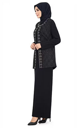 Oppland Kadın Boydan Anne Elbise Özel Düğünlük Likralı Sandy Kumaş Yıldız Taşlım Model Rahat Kesim