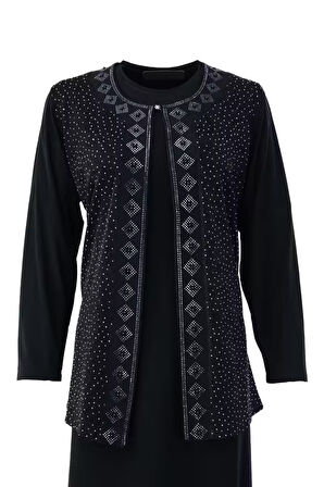 Oppland Kadın Boydan Anne Elbise Özel Düğünlük Likralı Sandy Kumaş Yıldız Taşlım Model Rahat Kesim