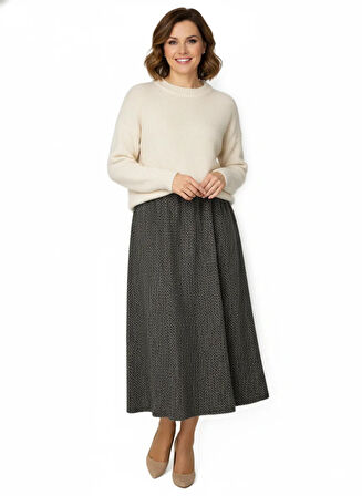 Oppland Kadın Kışlık Parçalı Anne Etek Çizgi Desenli Şardonlu Beli Lastikli Pamuklu Kalın Dokulu