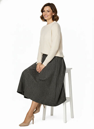 Oppland Kadın Kışlık Parçalı Anne Etek Çizgi Desenli Şardonlu Beli Lastikli Pamuklu Kalın Dokulu