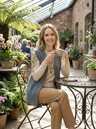 Oppland Kadın Anne Yelek Çift Cepli Önü Şık Düğmeli Fitil Motifli