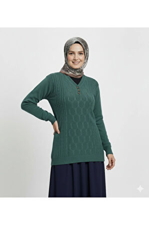 Oppland Kadın Kışlık Triko Kazak Kardelen Örme V Yaka Yumuşacık Rahat Tam Kalıp