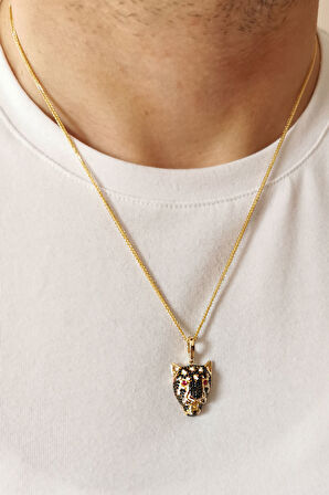 Panter Başı Model Altın Unisex Kolye