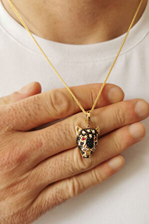 Panter Başı Model Altın Unisex Kolye