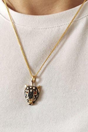 Panter Başı Model Altın Unisex Kolye