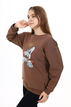 Kız Çocuk Baskılı 3 İplik Sweatshirt 7-13 Yaş Lx287