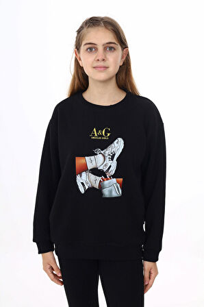 Kız Çocuk Baskılı 3 İplik Sweatshirt 7-13 Yaş Lx287