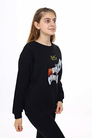 Kız Çocuk Baskılı 3 İplik Sweatshirt 7-13 Yaş Lx287