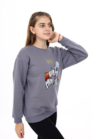 Kız Çocuk Baskılı 3 İplik Sweatshirt 7-13 Yaş Lx287