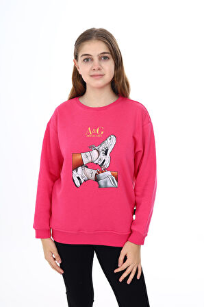 Kız Çocuk Baskılı 3 İplik Sweatshirt 7-13 Yaş Lx287