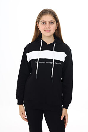 Kız Çocuk Garnili Kapüşonlu Sweatshirt Hoodie 7-13 Yaş Lx275